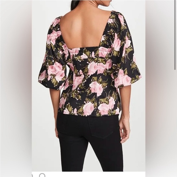 WAYF Floral Puff Sleeve Square Neck 3/4 Sleeve Blouse size small - Picture 2 of 7